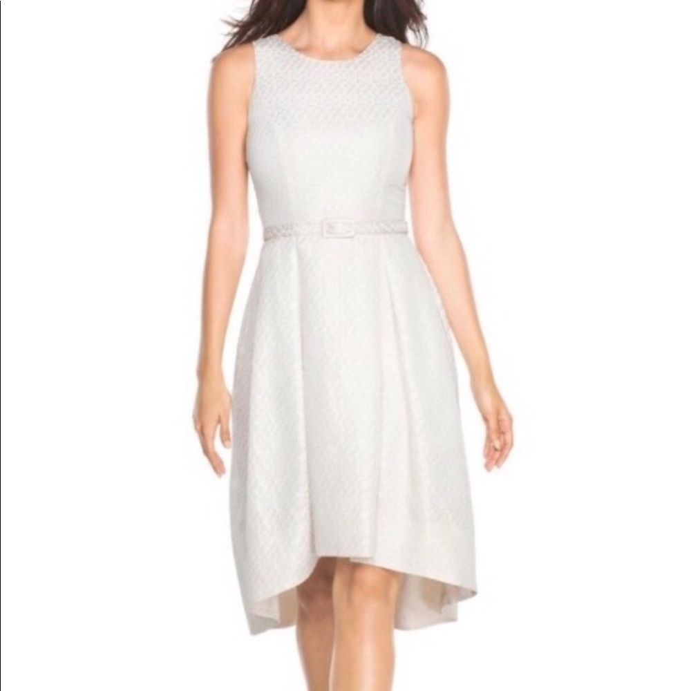 WHBM Jacquard High/Low Champagne Fit & Flare Dress